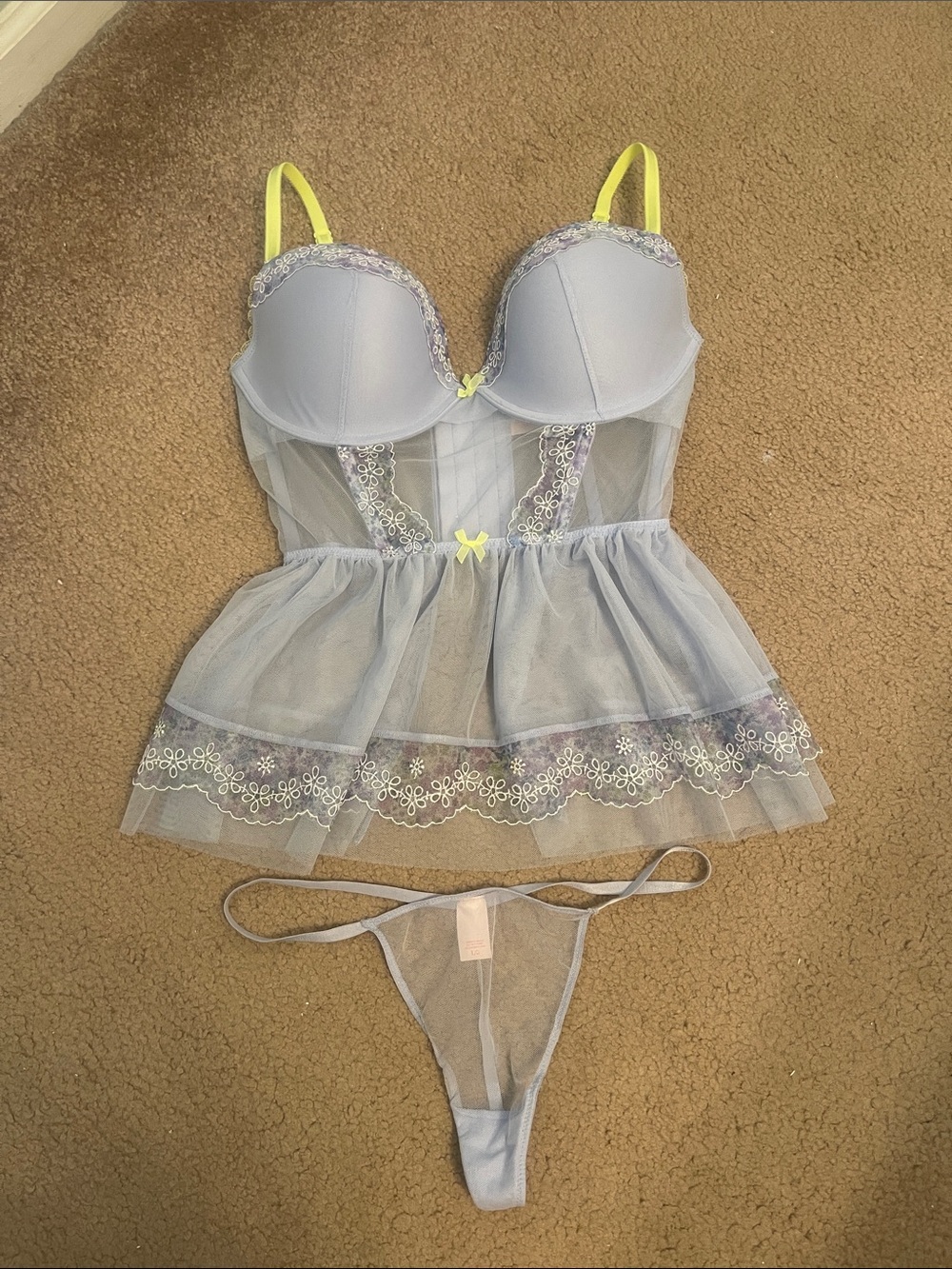 Victoria's Secret Lavender Chemise with Neon Yellow Straps